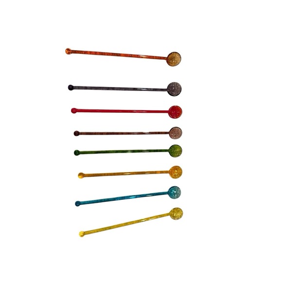 Vintage Glass Swizzle Sticks Spoons Cocktail Stirrer Barware Set of 8 - Picture 3 of 3